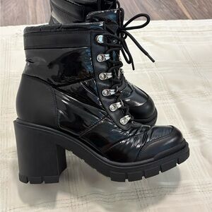 Marc Fisher Shiny Black Lace-Up Boots